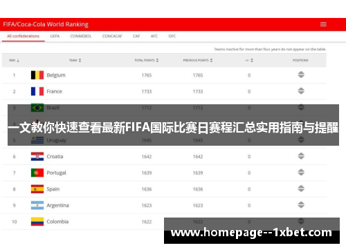 一文教你快速查看最新FIFA国际比赛日赛程汇总实用指南与提醒